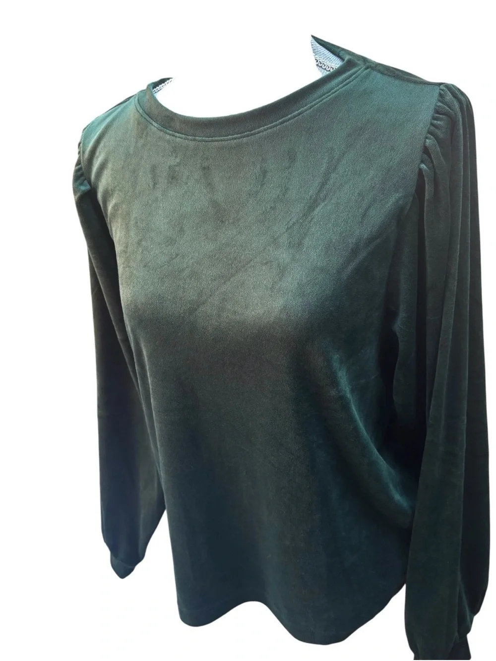 LOFT Green Velour Puff Sleeve Blouse Dark Emerald Holiday Velvet L Whimsygoth